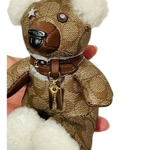 Coach F77676 Limited Edition Bear Keychain Bag Charm Signature Canvas & Leather - Picture 4 of 9